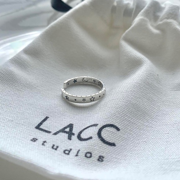 Celestial ring, Starry ring, silver stacking ring,moon and star ring, - Picture 7 of 7